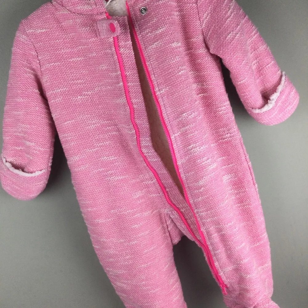EGG by Susan Lazar Pink Knit Sherpa Lined Hooded Baby Winter Snow Jumpsuit 6 Mos